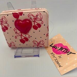 Betsey Johnson Pink and Red Cherry Heart Zip Wallet NWT